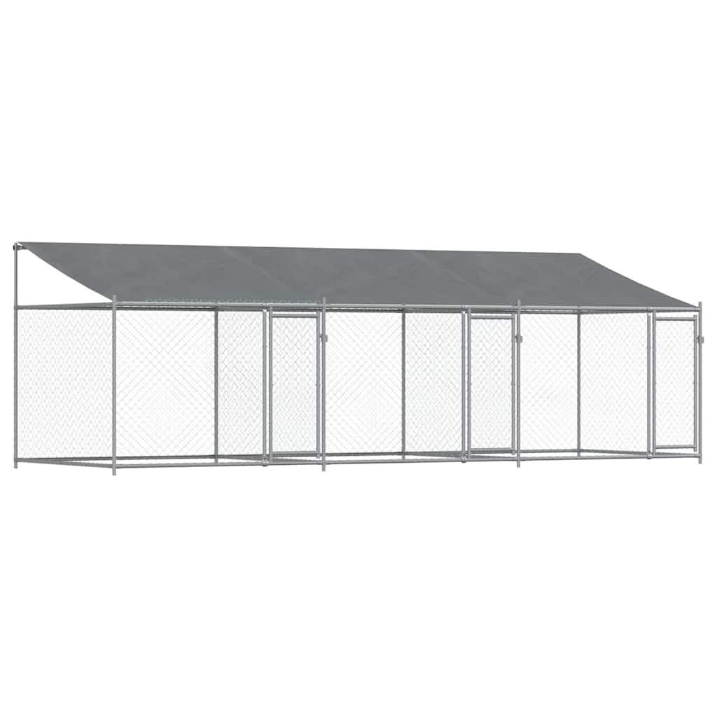 vidaXL Klec pro psy se střechou a dvířky šedá 6x2x2 m pozinkovaná ocel