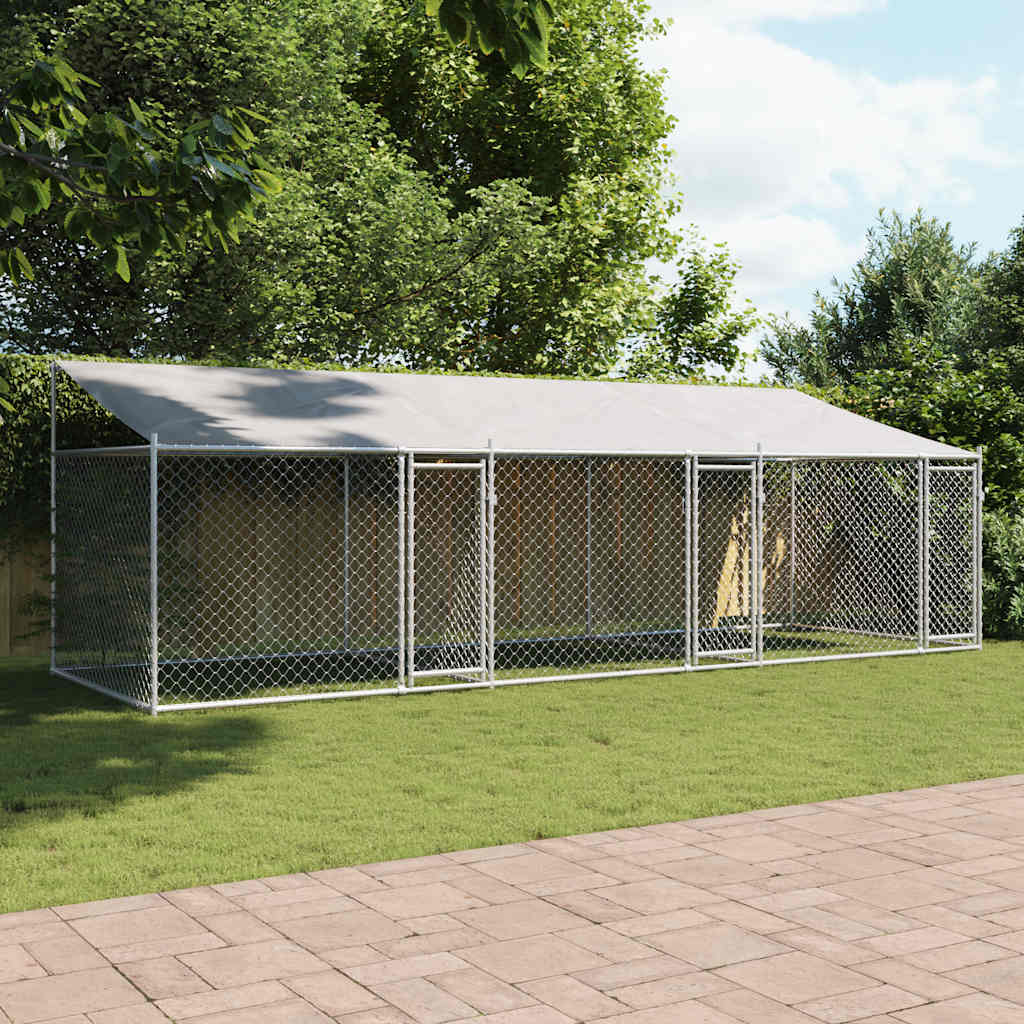 vidaXL Klietka pre psa so strechou a dverami sivá 6x2x2 m pozink. oceľ