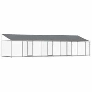 Klec pro psy se střechou a dvířky šedá 8x2x2 m pozinkovaná ocel - obrázek 2