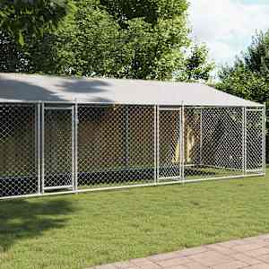 Pasji boks s streho in vrati siv 8x2x2 m pocinkano jeklo