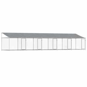 vidaXL koeraaedik, katuse ja uksega, hall, 10x2x2m, tsingitud teras