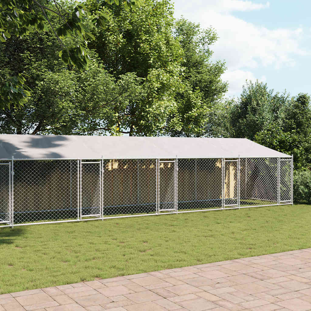 vidaXL szürke horganyzott acél kutyaketrec tetővel és ajtókkal 10x2x2m