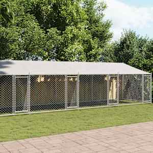 Pasji boks s streho in vrati siv 10x2x2 m pocinkano jeklo