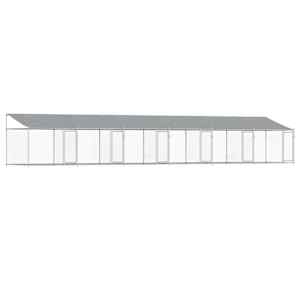 vidaXL koeraaedik, katuse ja uksega, hall, 12x2x2 m, tsingitud teras
