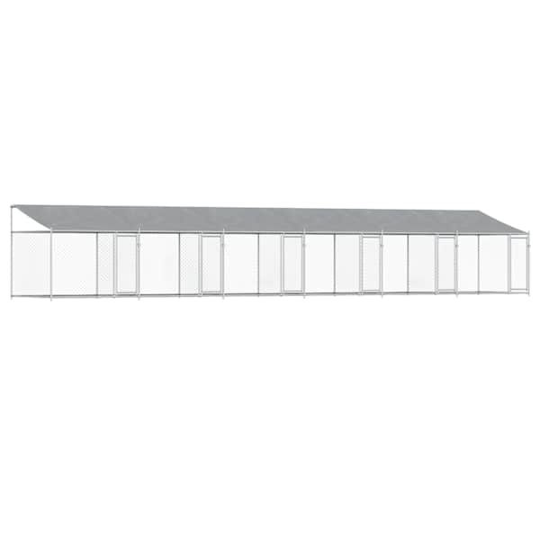 vidaXL koeraaedik, katuse ja uksega, hall, 12x2x2 m, tsingitud teras