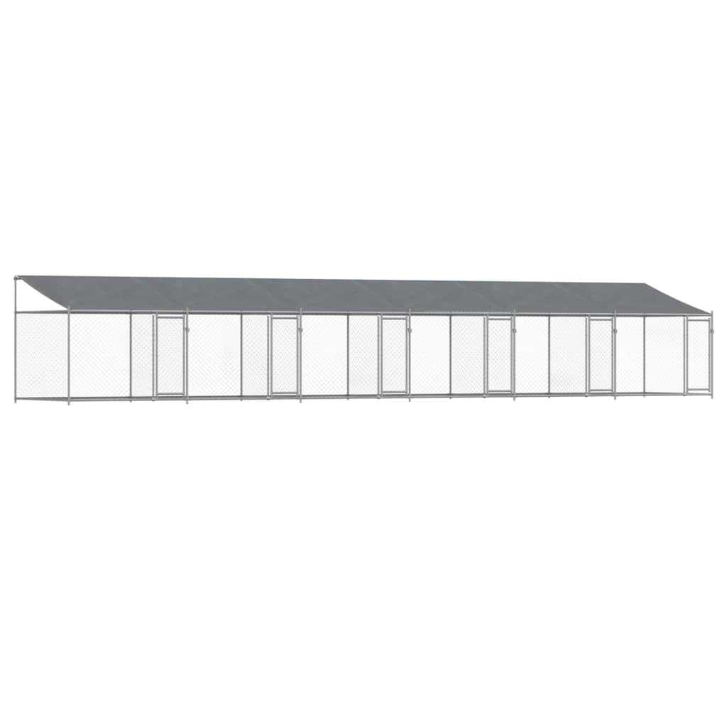 vidaXL Klec pro psy se střechou a dvířky šedá 12x2x2m pozinkovaná ocel