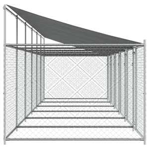 Klec pro psy se střechou a dvířky šedá 12x2x2m pozinkovaná ocel - obrázek 5