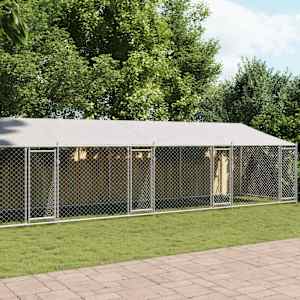 Pasji boks s streho in vrati siv 12x2x2 m pocinkano jeklo