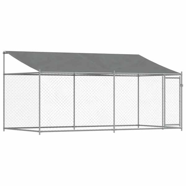 vidaXL koeraaedik, katuse ja uksega, hall, 4x2x2 m, tsingitud teras