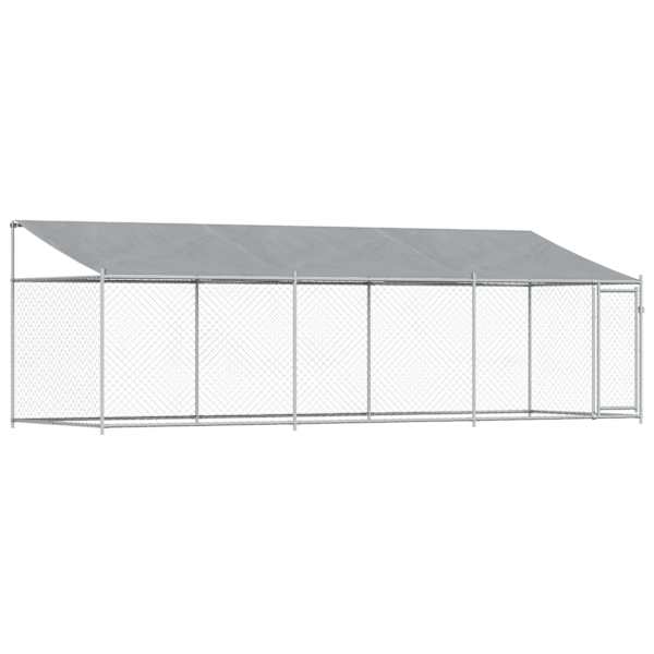 vidaXL koeraaedik, katuse ja uksega, hall, 6x2x2 m, tsingitud teras