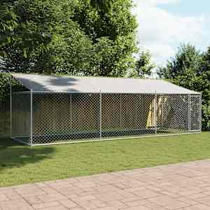 Pasji boks s streho in vrati siv 6x2x2 m pocinkano jeklo