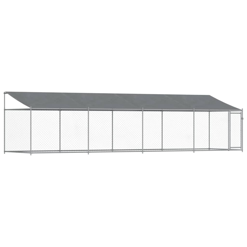 vidaXL Klec pro psy se střechou a dvířky šedá 8x2x2 m pozinkovaná ocel
