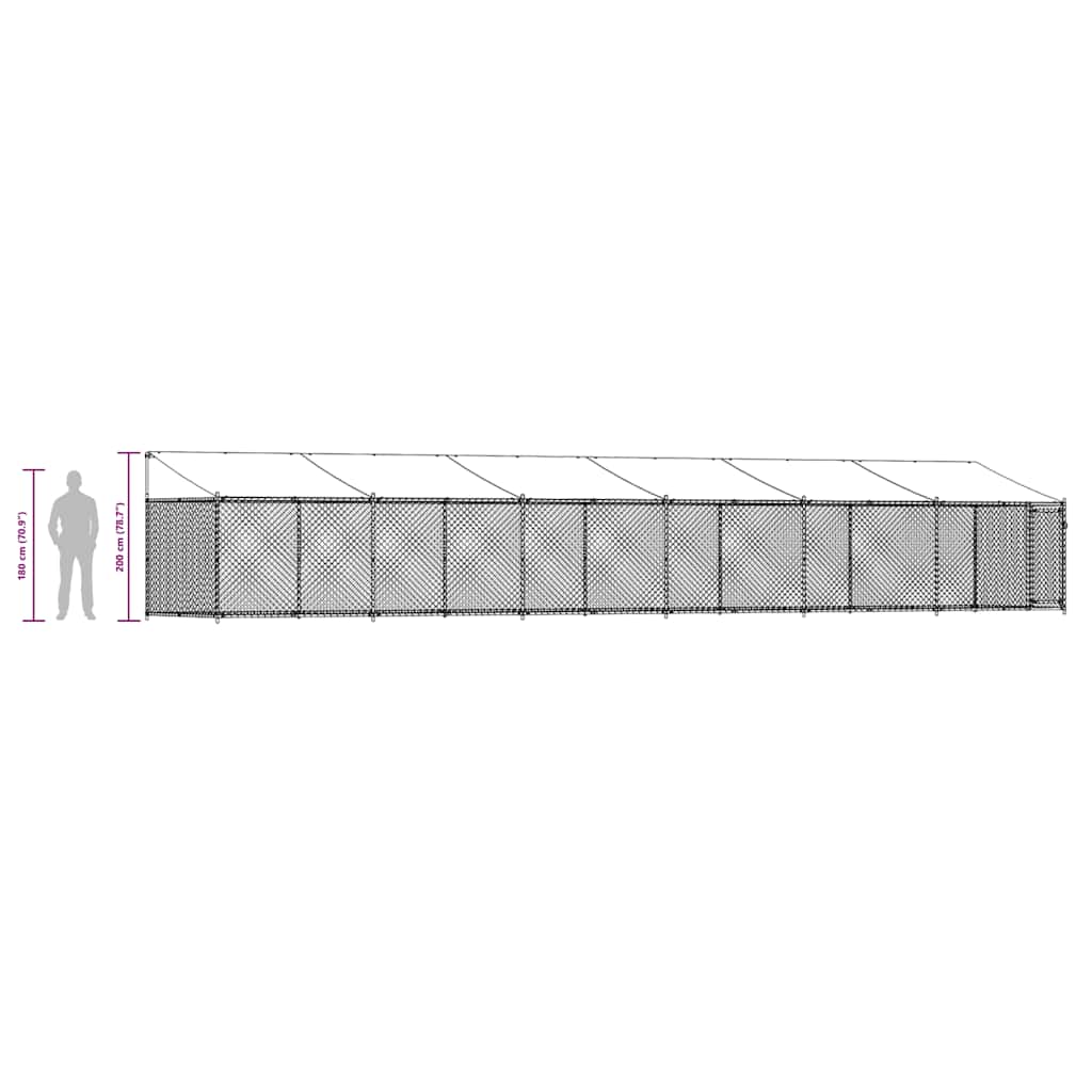 Klec pro psy se střechou a dvířky šedá 12x2x2m pozinkovaná ocel - obrázek 17