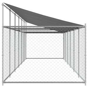 Klec pro psy se střechou a dvířky šedá 12x2x2m pozinkovaná ocel - obrázek 12