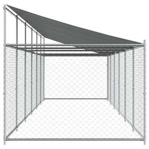 Klec pro psy se střechou a dvířky šedá 12x2x2m pozinkovaná ocel - obrázek 5