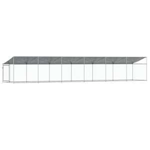 Klec pro psy se střechou a dvířky šedá 12x2x2m pozinkovaná ocel - obrázek 6