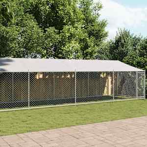 Pasji boks s streho in vrati siv 12x2x2m pocinkano jeklo