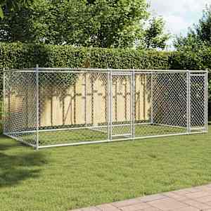 Pasji boks z vrati siv 4x2x1,5 m pocinkano jeklo