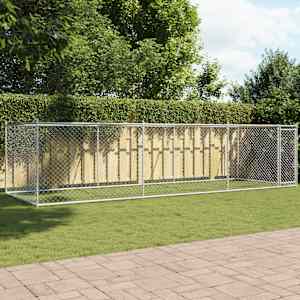 Pasji boks z vrati siv 6x2x1,5 m pocinkano jeklo