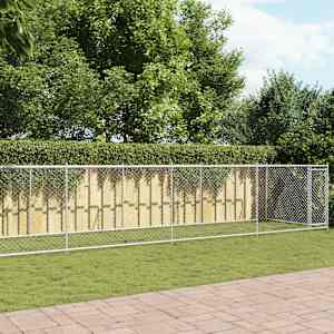 Klec pro psy s dvířky šedá 12 x 2 x 1,5 m pozinkovaná ocel - obrázek 1