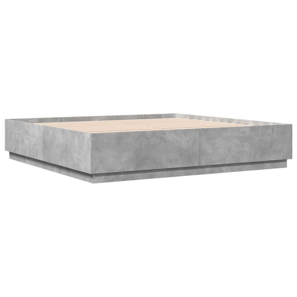 vidaXL Bedframe met LED-verlichting bewerkt hout betongrijs 200x200 cm afbeelding