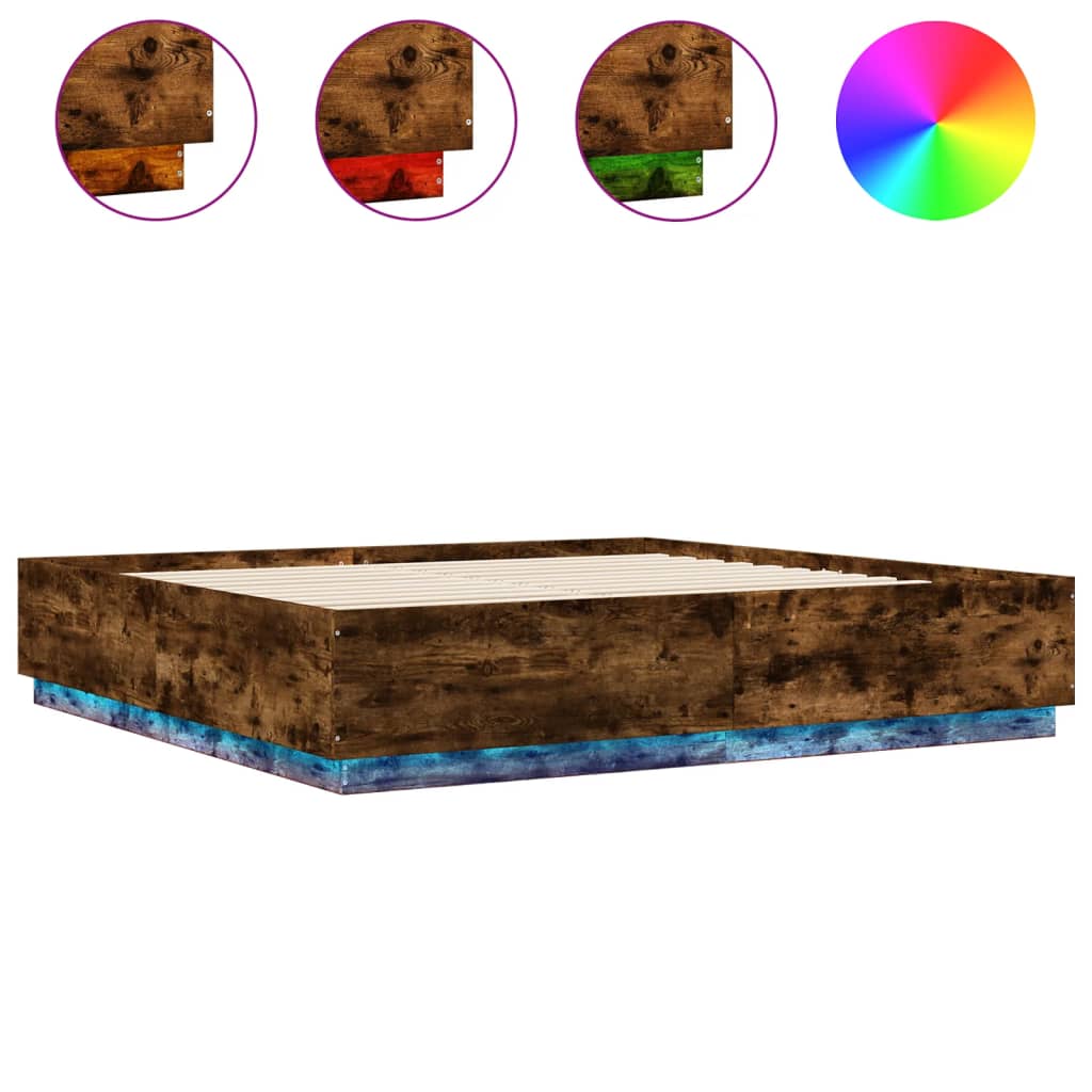 vidaXL Bedframe met LED-verlichting gerookt eikenkleurig 200x200 cm, foto 3