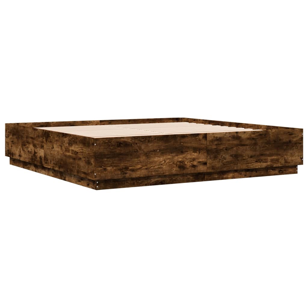 vidaXL Bedframe met LED-verlichting gerookt eikenkleurig 200x200 cm, foto 4