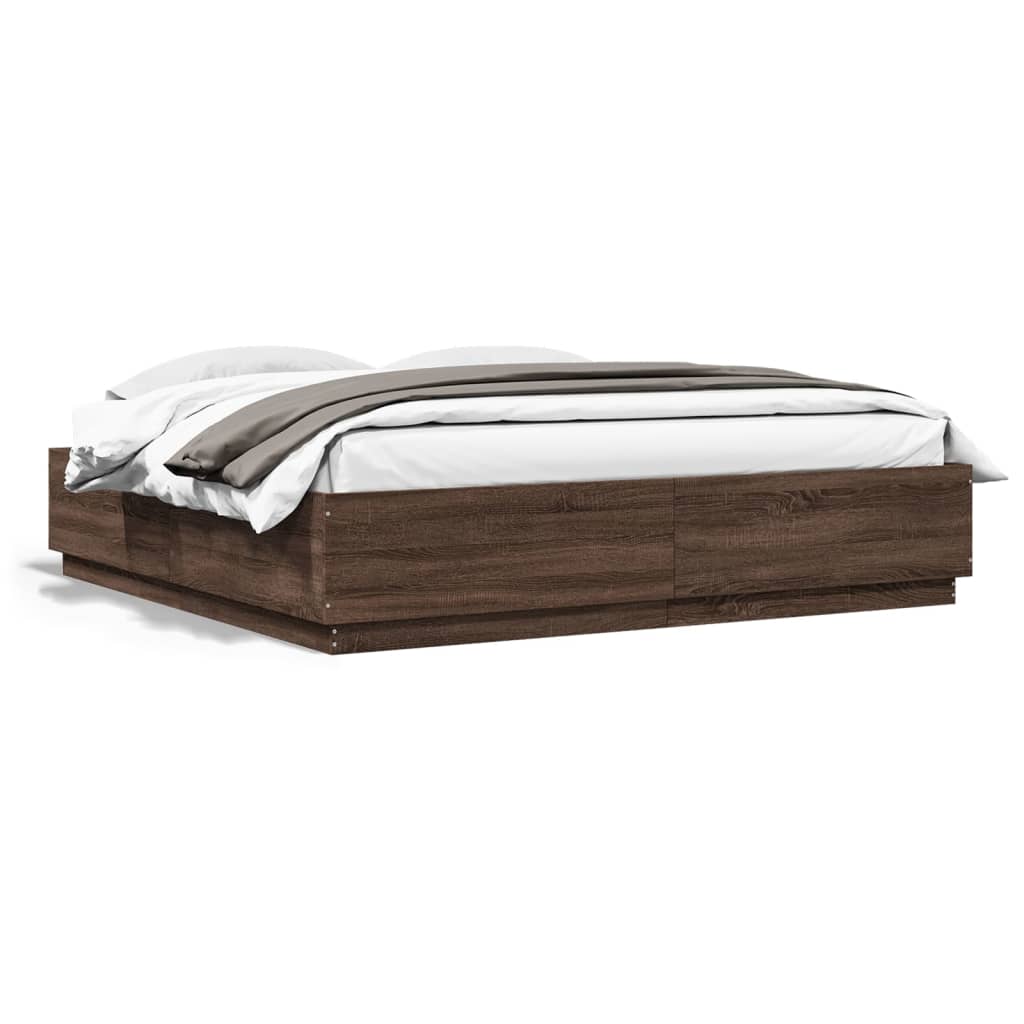 vidaXL Cadru de pat cu lumini LED stejar maro 200x200cm lemn prelucrat