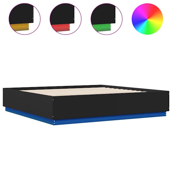 vidaXL voodiraam LED-tuledega, must, 180x200 cm, tehispuit