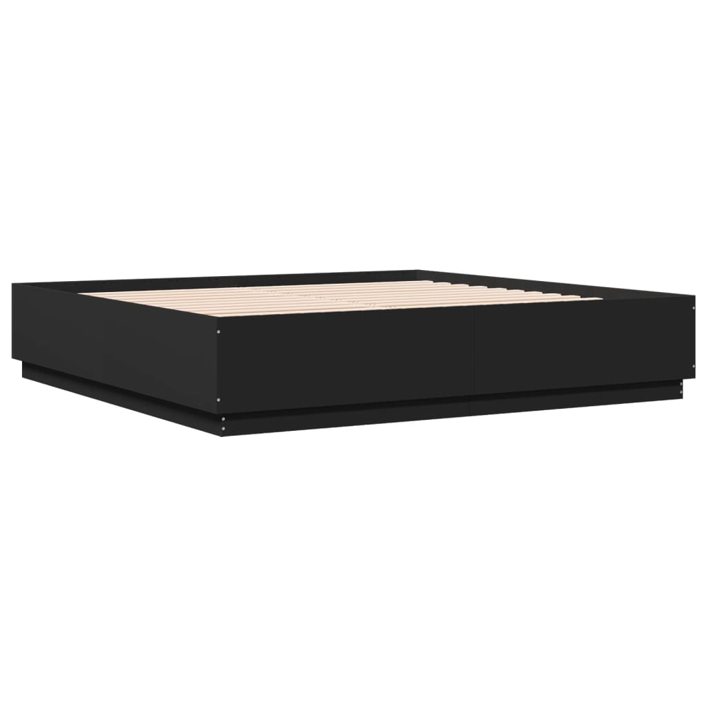 vidaXL Bedframe met LED-verlichting bewerkt hout zwart 180x200 cm afbeelding