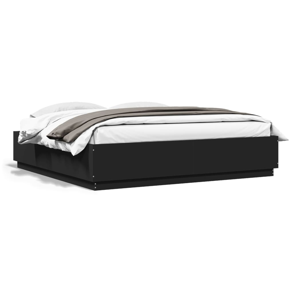 vidaXL Cadru de pat cu lumini LED, negru, 180x200 cm, lemn prelucrat