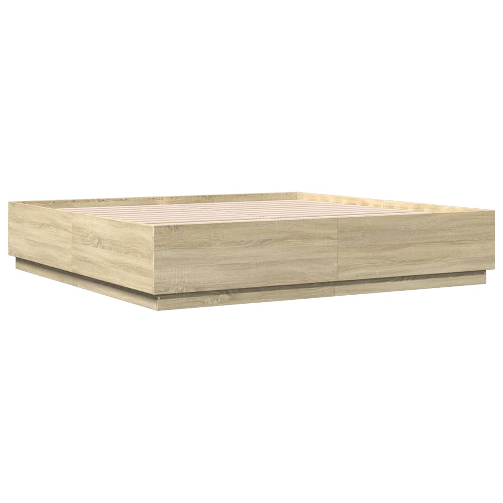 vidaXL sonoma tölgy színű szerelt fa ágykeret LED-del 180x200 cm