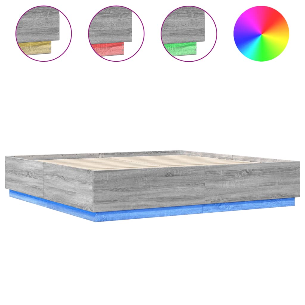 Thumbnail - vidaXL Bettgestell mit LED Grau Sonoma 180x200 cm Holzwerkstoff