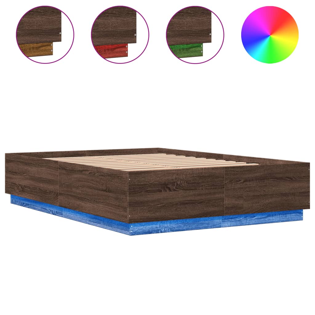 Thumbnail - vidaXL Bettgestell mit LED Braun Eichen-Optik 160x200 cm Holzwerkstoff