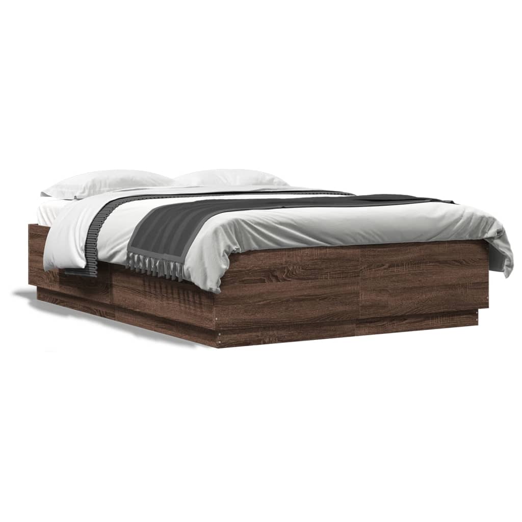 vidaXL Cadru de pat cu lumini LED stejar maro 160x200cm lemn prelucrat