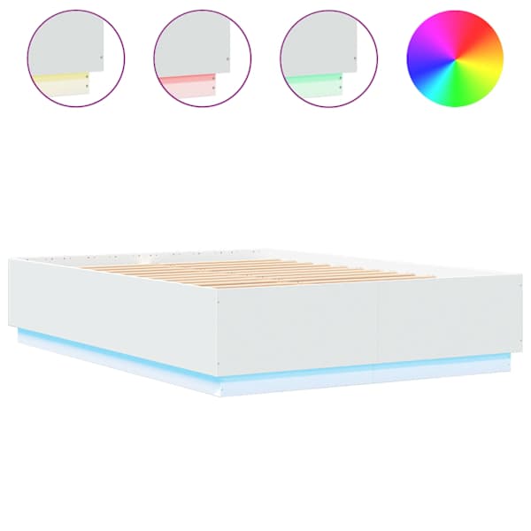 vidaXL voodiraam LED-tuledega, valge, 150 x 200 cm, tehispuit