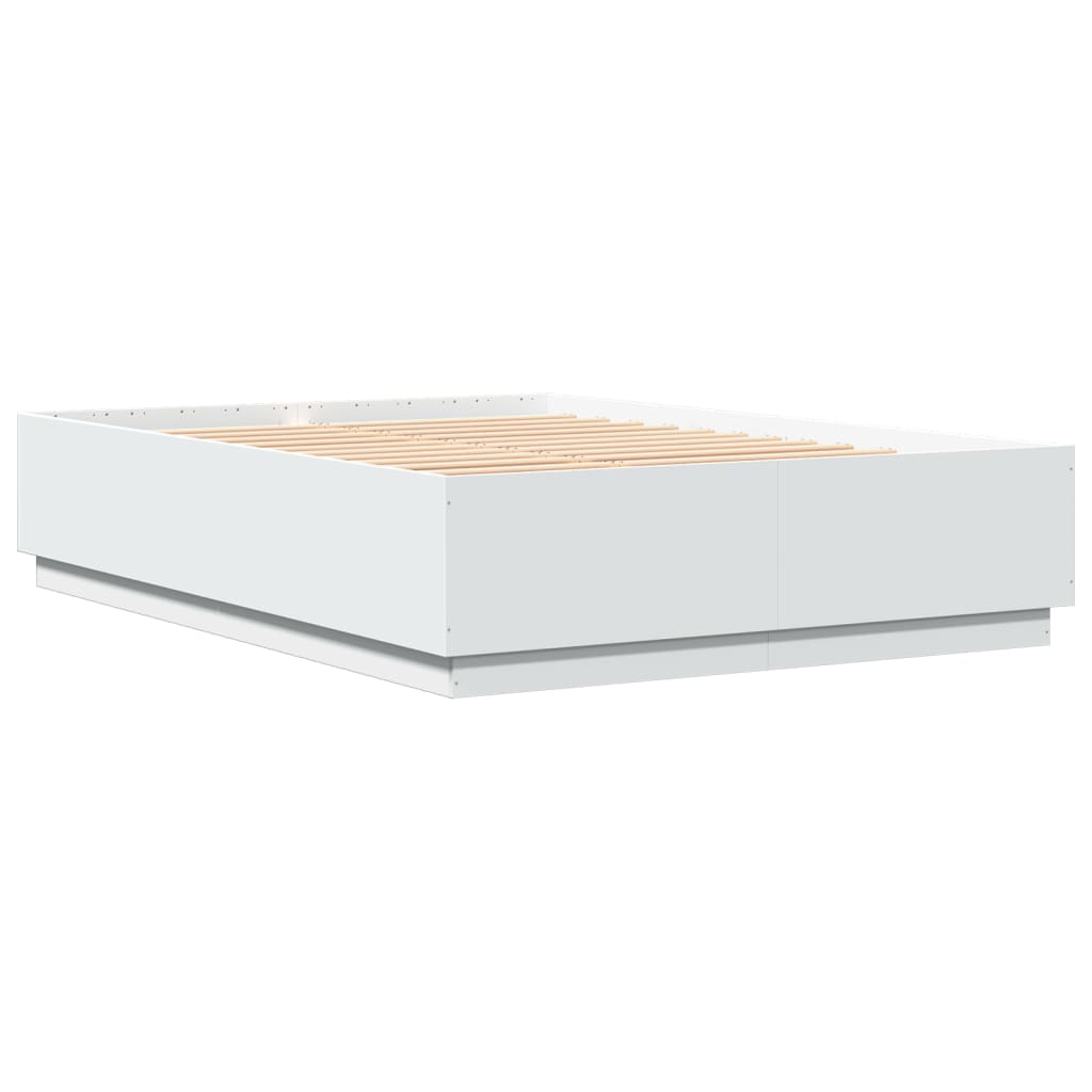 vidaXL Bedframe met LED-verlichting bewerkt hout wit 150x200 cm afbeelding