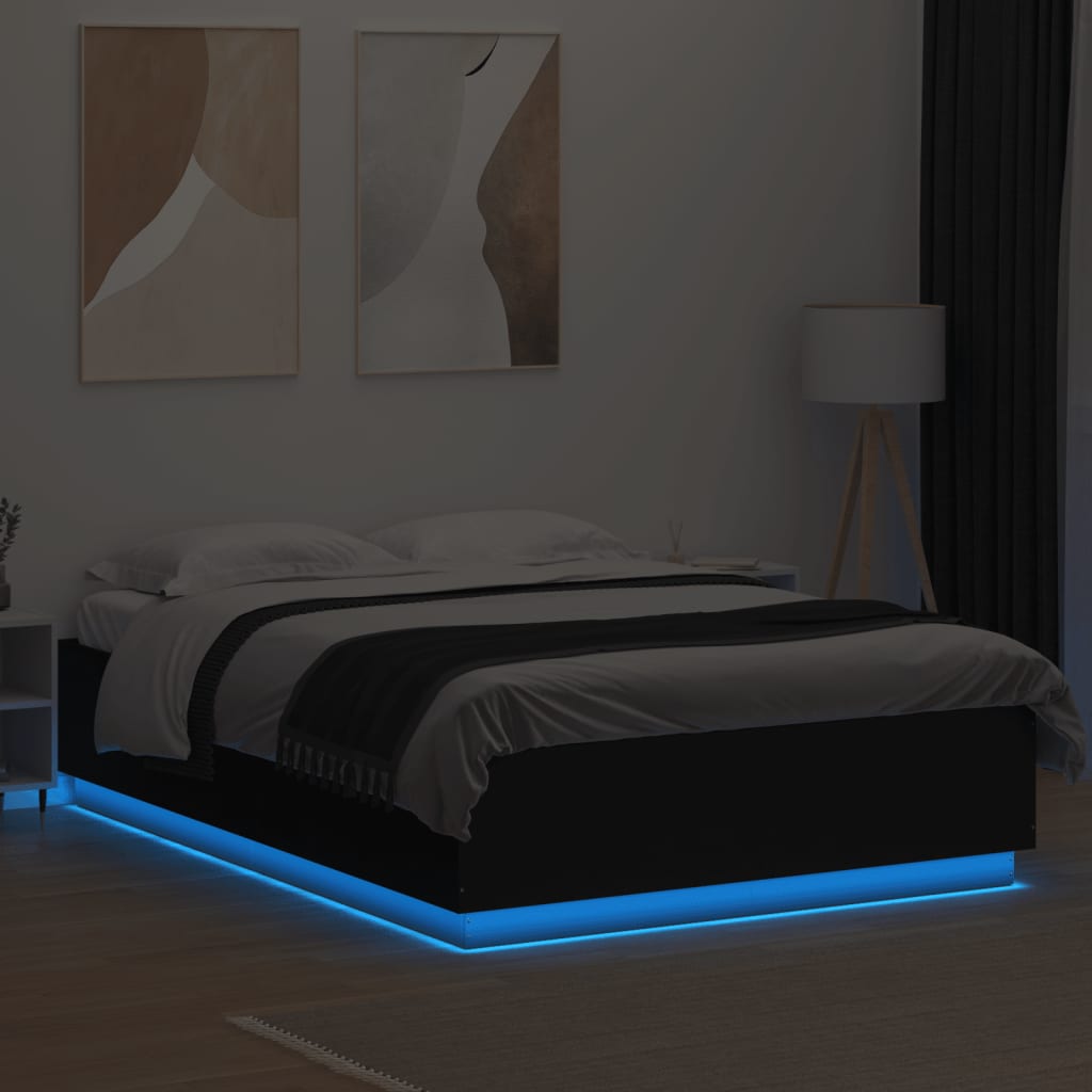 Thumbnail - vidaXL Bettgestell mit LED ohne Matratze Schwarz 150x200 cm