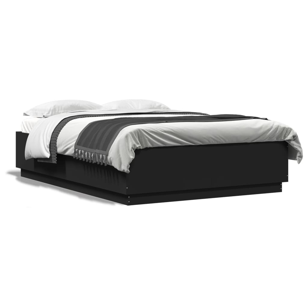 vidaXL Cadru de pat cu lumini LED, negru, 150x200 cm, lemn prelucrat