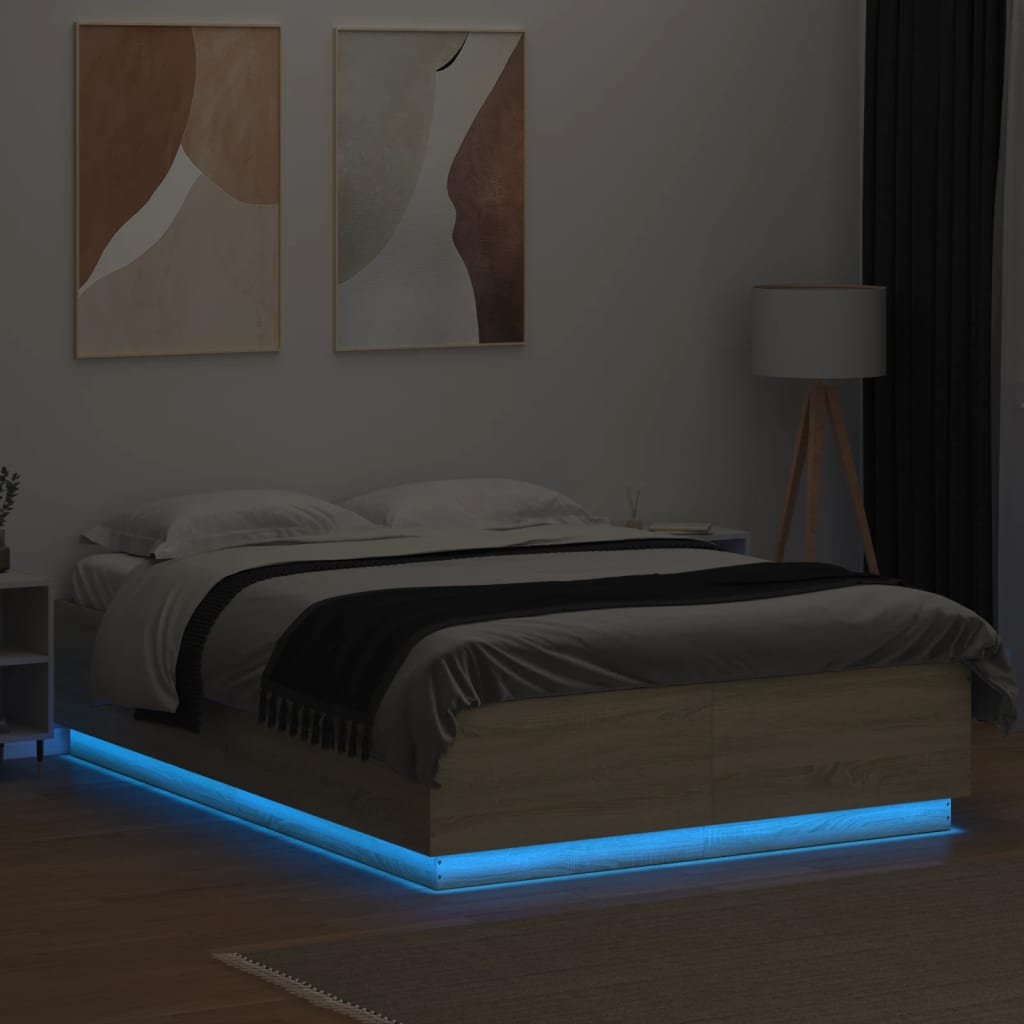 vidaXL Bedframe met LED-verlichting sonoma eikenkleurig 150x200 cm, foto 2