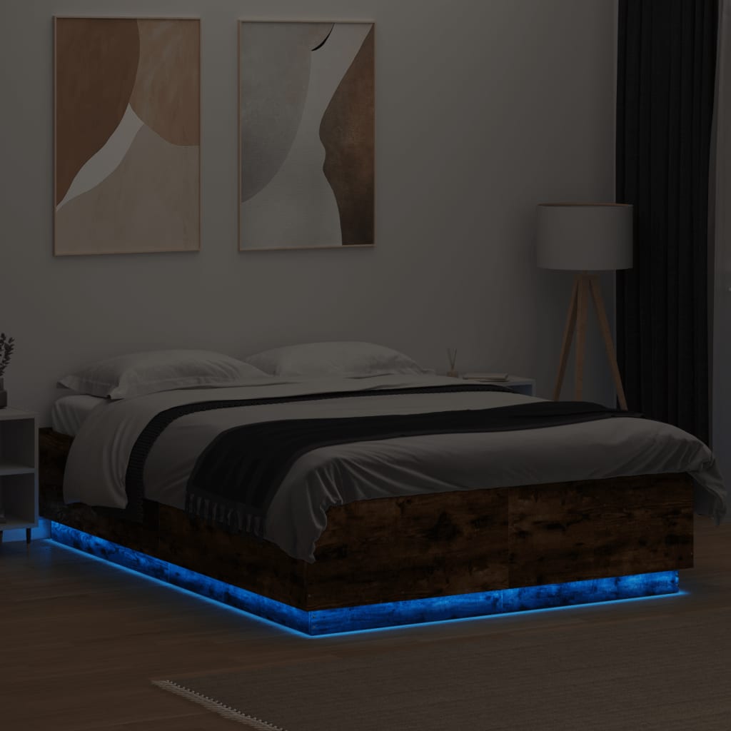 vidaXL Bedframe met LED-verlichting gerookt eikenkleurig 150x200 cm, foto 2