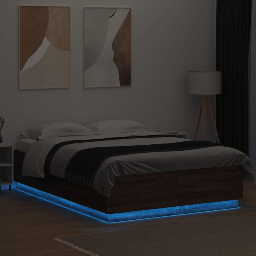 vidaXL Bedframe met LED-verlichting bruin eikenkleurig 150x200 cm, foto 2
