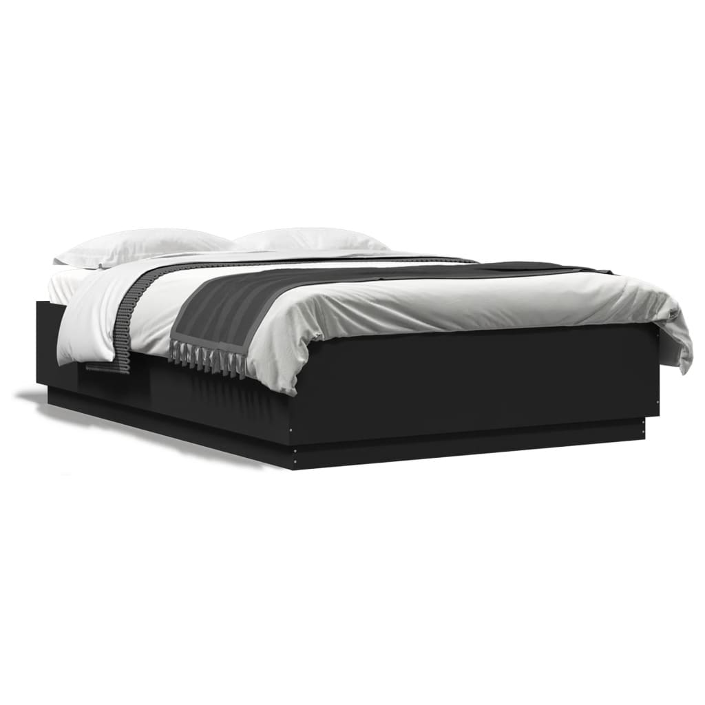 vidaXL Cadru de pat cu lumini LED, negru, 140x200 cm, lemn prelucrat