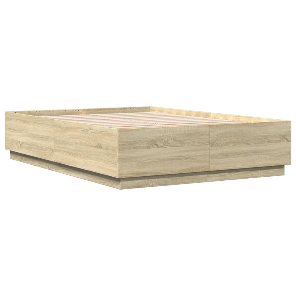 vidaXL Bedframe met LED-verlichting sonoma eikenkleurig 140x200 cm afbeelding