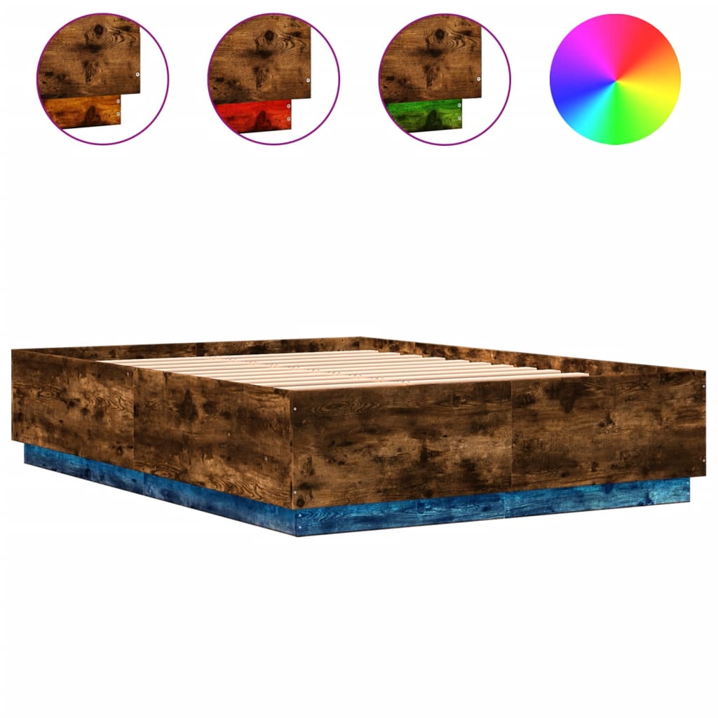 vidaXL Bedframe met LED-verlichting gerookt eikenkleurig 140x200 cm, foto 3