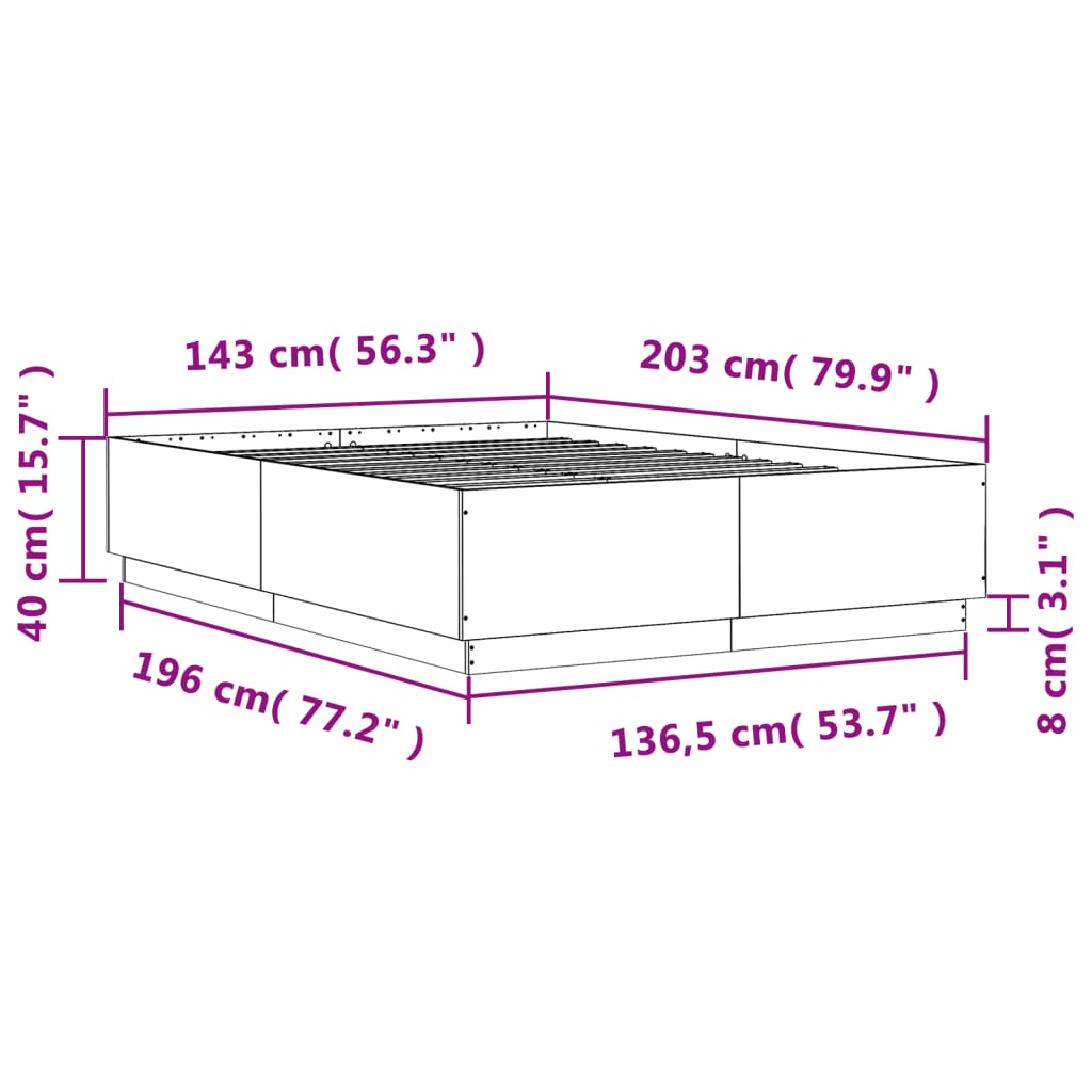 Rama łóżka LED 140x200 cm dąb - Nowoczesna, stabilna, z oświetleniem LED