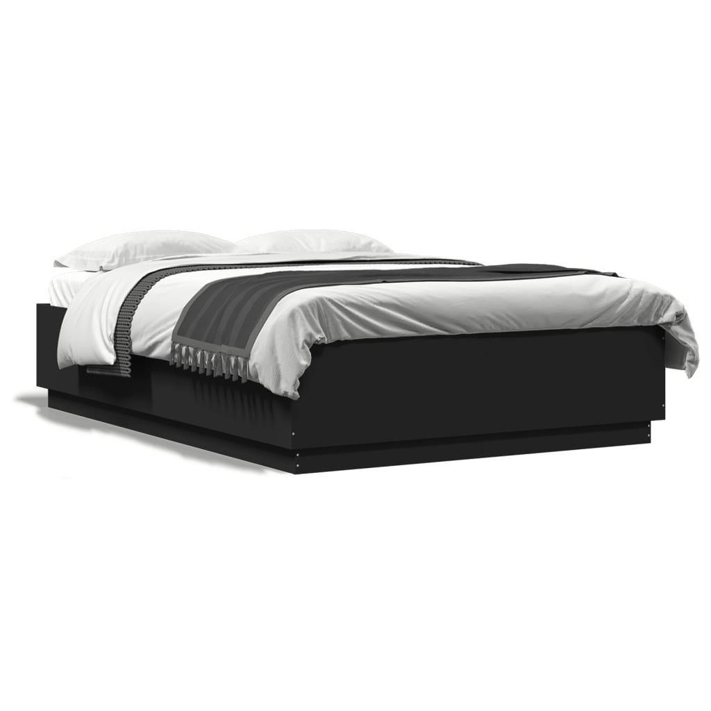 vidaXL Cadru de pat cu lumini LED, negru, 120x200 cm, lemn prelucrat