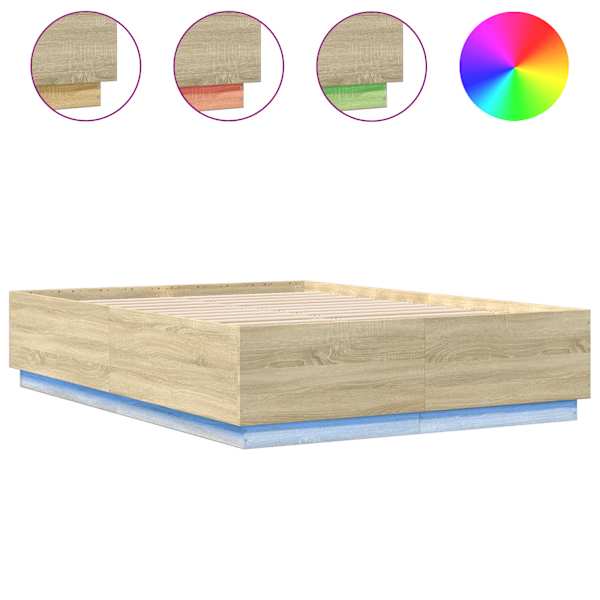 vidaXL voodiraam LED-tuledega, Sonoma tamm, 120 x 200 cm, tehispuit
