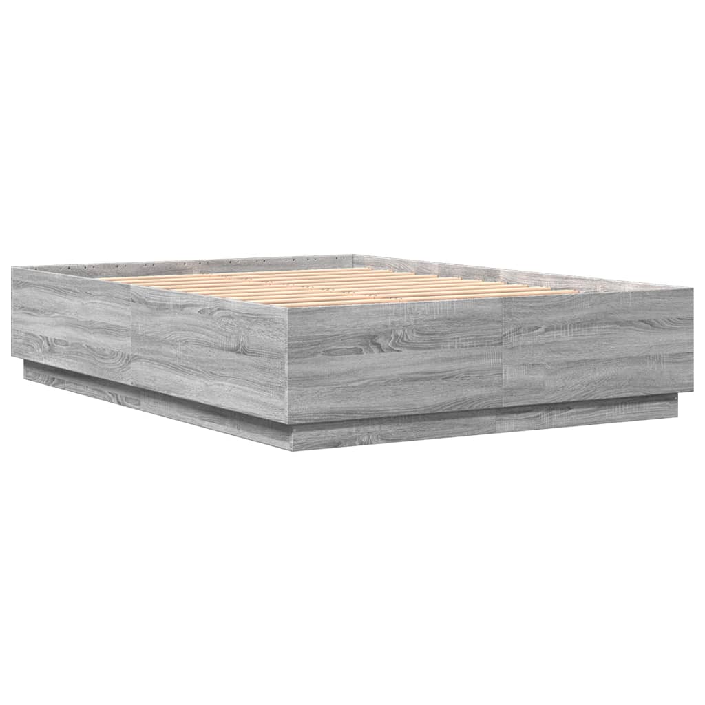 vidaXL Posteľný rám s LED svetlami sivý sonoma 120x200cm kompoz. drevo