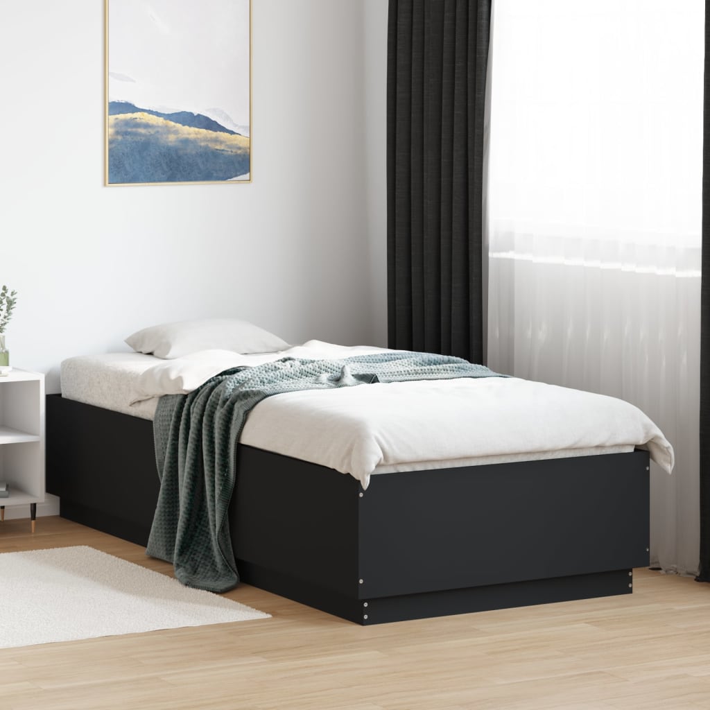 vidaXL sengeramme med LED-lys 100x200 cm konstrueret træ sort